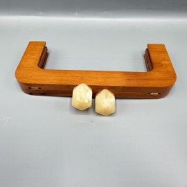Ahşap Mıknatıslı Dikdörtgen Çanta Bursu 20 cm  Taba Köşeli Boncuklu Limon