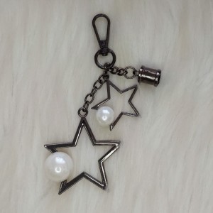 Çift Yıldızlı İncili Çanta Charm Aksesuarı 1 Adet - Füme