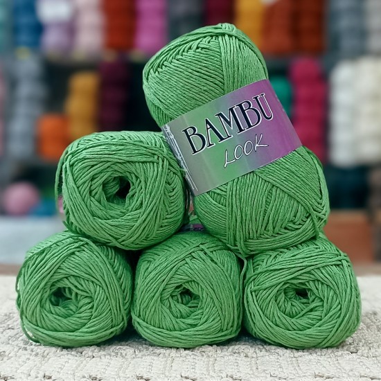 500 gr %100 Bambu Cotton Kendinden Parlak El Örgü İpi - Yeşil