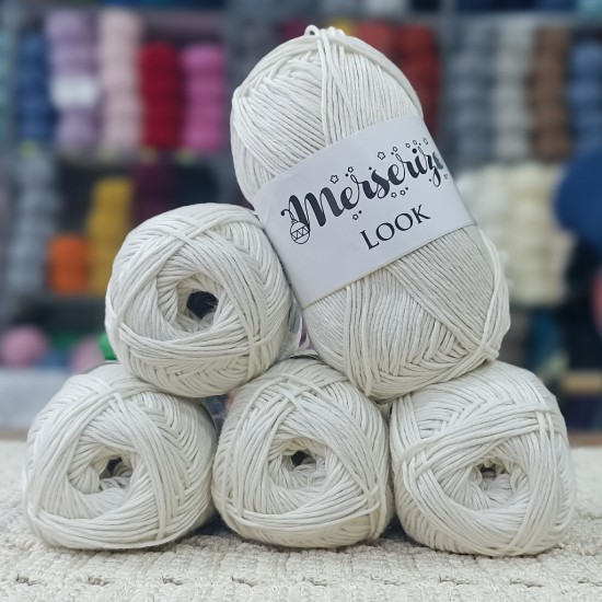 500 gr %100 Bambu Cotton Kendinden Parlak El Örgü İpi - Krem