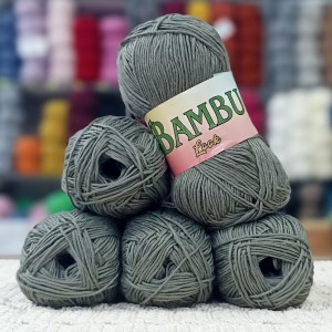 500 gr %100 Bambu Cotton Kendinden Parlak El Örgü İpi - Açık Asker Yeşili