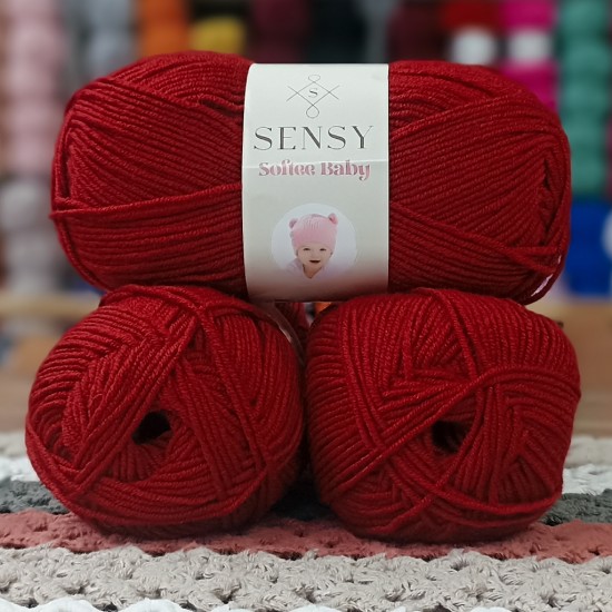 3 adet (300) gr Sensy Softee Baby Antipilling Bebe İpi - Kırmızı
