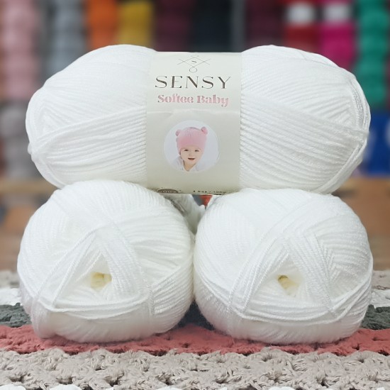 3 adet (300) gr Sensy Softee Baby Antipilling Bebe İpi - Beyaz