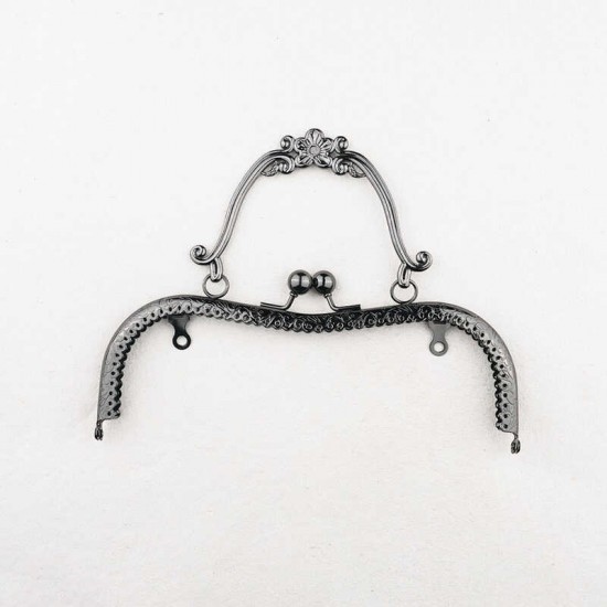 Saplı Vintage Çiçek Desenli Çanta Bursu 20,5 CM Nikel