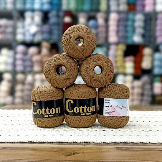 6 Adet (600) gr Cotton Love Yarns %100 Brezilya Saf Pamuk - Koyu Tütün