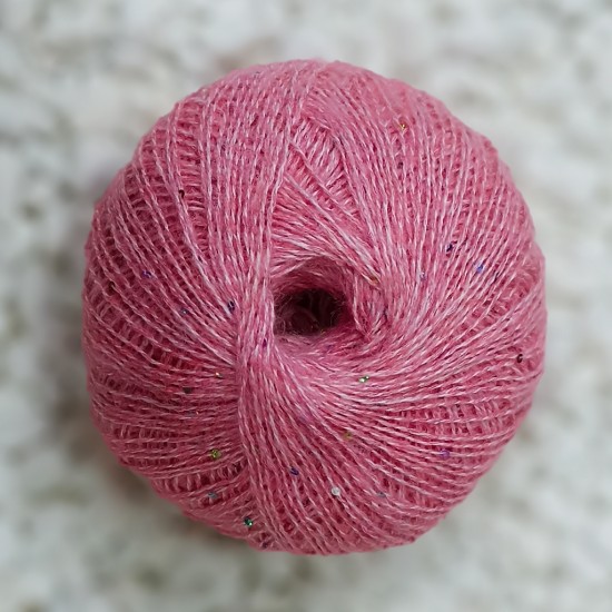 100 gr  TRENDWOOL  Alpaca - Yün Karışımı PULLU Fantazi El Örgü İpliği - Hareli Pembe