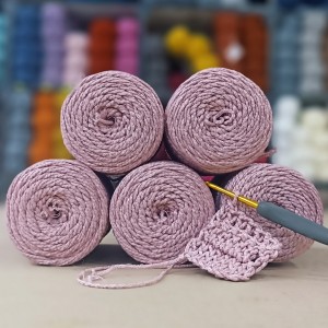 1 KG İhraç Fazlası Polyester Soft Makrome El Örgü İpi - Hareli Gül Kurusu Pudra