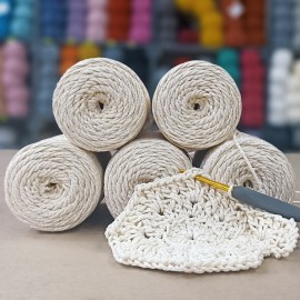 1 KG İhraç Fazlası Polyester Soft Makrome El Örgü İpi - Hareli Krem