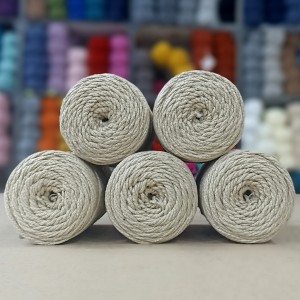 1 KG İhraç Fazlası Polyester Soft Makrome El Örgü İpi - Hareli Yeşilimtrak Bej