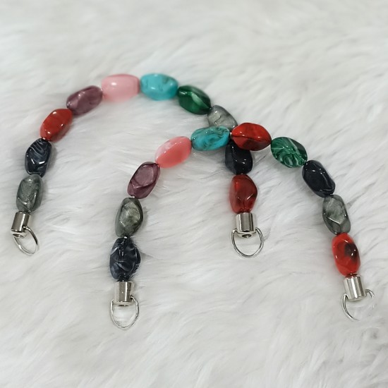 Akrilik Boncuklu 1 Çift Çanta Sapı U Model 17 cm - Karışık Renkli Akrilik Boncuklu