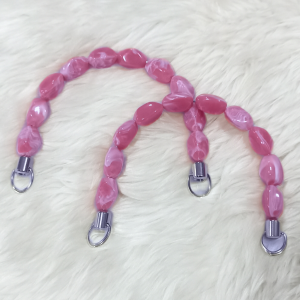 Akrilik Boncuklu 1 Çift Çanta Sapı U Model 17 cm - Mercan Pembe Beyaz Mermer Desen