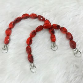 Akrilik Boncuklu 1 Çift Çanta Sapı U Model 17 cm - Kırmızı Siyah Mermer Desen