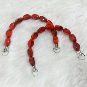 Akrilik Boncuklu 1 Çift Çanta Sapı U Model 17 cm - Kırmızı Siyah Mermer Desen