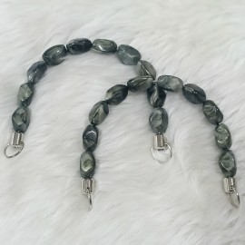 Akrilik Boncuklu 1 Çift Çanta Sapı U Model 17 cm - Simli Yeşilimtrak Gri