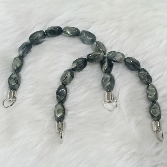 Akrilik Boncuklu 1 Çift Çanta Sapı U Model 17 cm - Simli Yeşilimtrak Gri