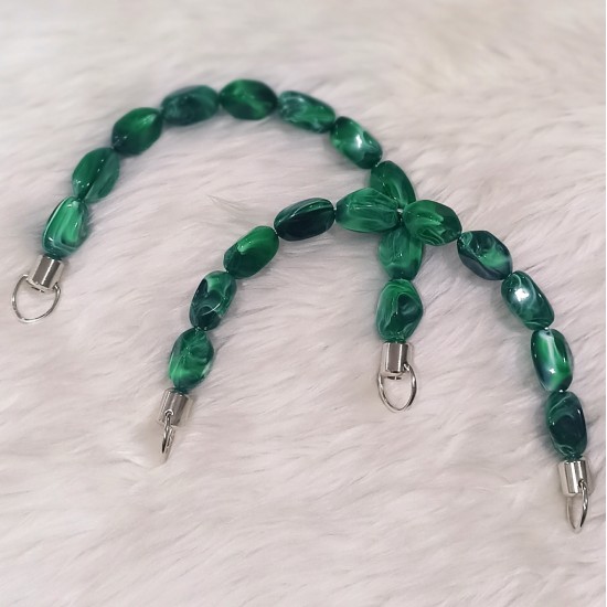 Akrilik Boncuklu 1 Çift Çanta Sapı U Model 17 cm - Yeşil Beyaz Mermer Desen