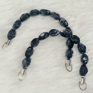 Akrilik Boncuklu 1 Çift Çanta Sapı U Model 17 cm - Siyah Beyaz Mermer Desen