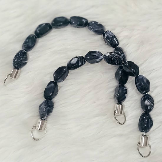 Akrilik Boncuklu 1 Çift Çanta Sapı U Model 17 cm - Siyah Beyaz Mermer Desen