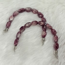 Akrilik Boncuklu 1 Çift Çanta Sapı U Model 17 cm -Simli Grili Mürdüm 