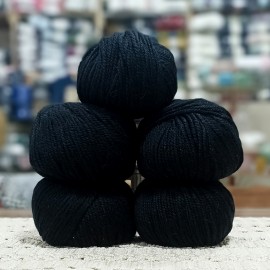 600 gr %90 Yün %10 Baby Alpaca  Spaghetti Büklüm El Örgü İpi - Siyah