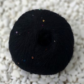 100 gr %25 Moher %25 Yünlü PUL-LUM Tüylü  Pullu El Örgü İpi - Siyah