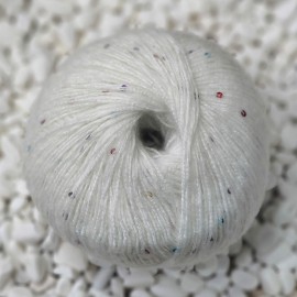 100 gr %25 Moher %25 Yünlü PUL-LUM Tüylü  Pullu El Örgü İpi - Beyaz