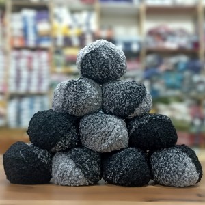 500 gr (10 Adet ) %25 Alpaca %25 Yün (Wool) BUKLET İhraç Fazlası Ombre Ebruli El Örgü İpi - Gri Siyah
