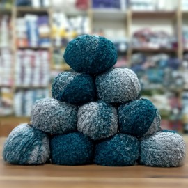 500 gr (10 Adet ) %25 Alpaca %25 Yün (Wool) BUKLET İhraç Fazlası Ombre Ebruli El Örgü İpi - Yeşil Petrol Gri