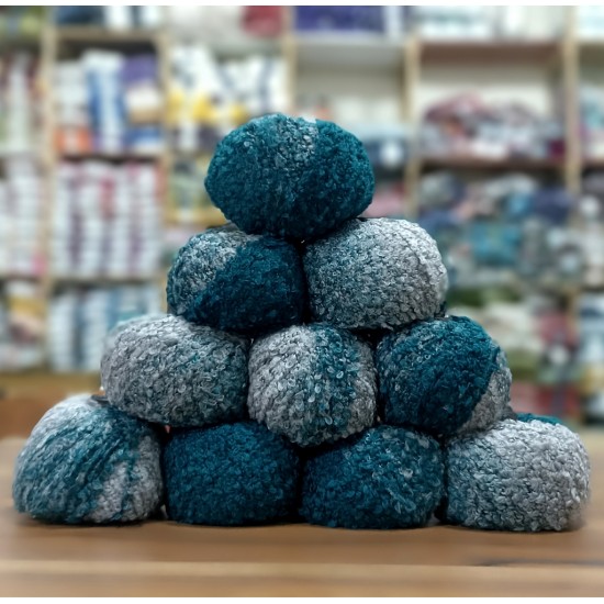 500 gr (10 Adet ) %25 Alpaca %25 Yün (Wool) BUKLET İhraç Fazlası Ombre Ebruli El Örgü İpi - Yeşil Petrol Gri