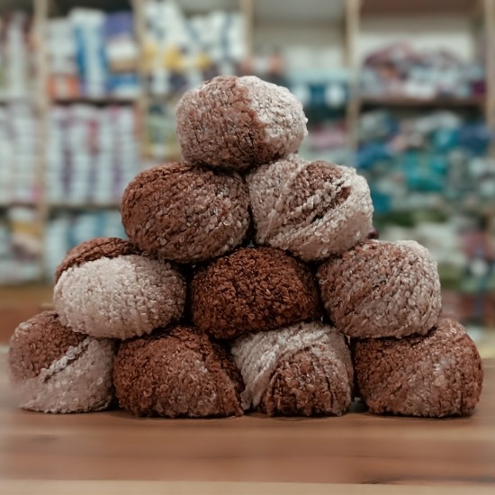 500 gr (10 Adet ) %25 Alpaca %25 Yün (Wool) BUKLET İhraç Fazlası Ombre Ebruli El Örgü İpi - Kızıl Kahve Pudra