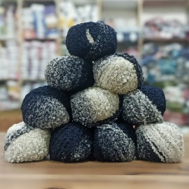 500 gr (10 Adet ) %25 Alpaca %25 Yün (Wool) BUKLET İhraç Fazlası Ombre Ebruli El Örgü İpi - Lacivert Krem