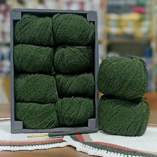 500 gr 10 Adet %75 Wool İhraç Fazlası Hare Melanjlı El Örgü İpi - Haki Yeşil 
