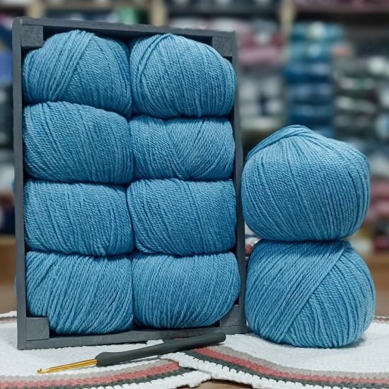 500 gr 10 Adet %75 Wool İhraç Fazlası Hare Melanjlı El Örgü İpi - Mavi Tonlama