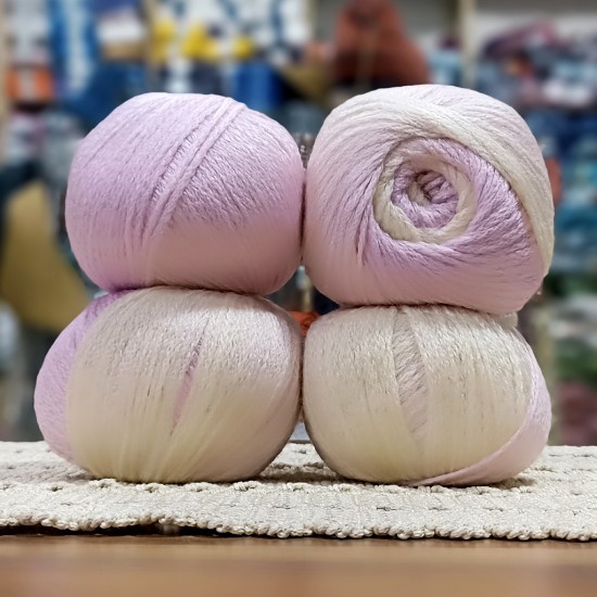 400 gr %20 Yünlü Zincir Büklüm Ebruli Cake İhraç Fazlası El Örgü İpi - Krem-Pembe