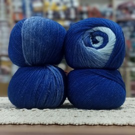 400 gr %20 Yünlü Zincir Büklüm Ebruli Cake İhraç Fazlası El Örgü İpi - Saks-SuMavi