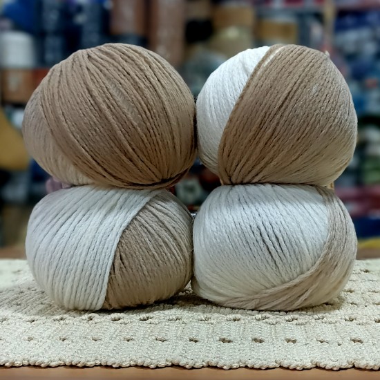 400 gr %20 Yünlü Zincir Büklüm Ebruli Cake İhraç Fazlası El Örgü İpi - SütlüKahve-Krem