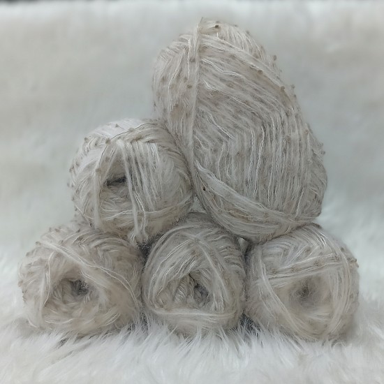 450-500 gr KATLAMA ANGORA Mini Ponponlu El Örgü İpi - Krem Ekru  - Bej Ponponlu