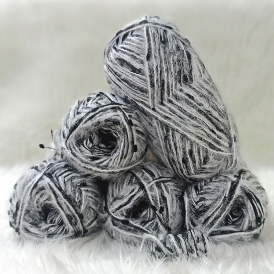 450-500 gr KATLAMA ANGORA Mini Ponponlu El Örgü İpi - Gri-Beyaz - Siyah Ponponlu 450-500 gr KATLAMA ANGORA Mini Ponponlu El Örgü İpi - Gri-Beyaz - Siyah Ponponlu
