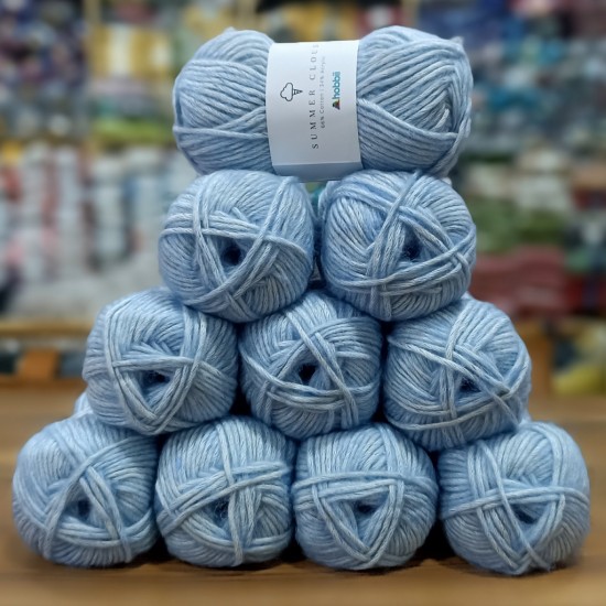 50 gr 10 Adet  Hobbi SUMMER CLOUD %66 Cotton ( Pamuk ) Mermer Efekt İhraç Fazlası El Örgü İpi - Uçuk Mavi