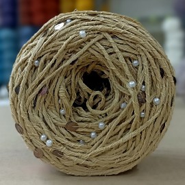 100 gr Sarma İncili Pullu El Örgü İpliği - Sarı Bej Kahve Pullu