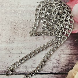 117 cm Kancalı Metal Çanta Zinciri - GÜMÜŞ - 8 mm Genişlik