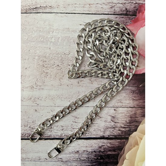 117 cm Kancalı Metal Çanta Zinciri - GÜMÜŞ - 10 mm Genişlik