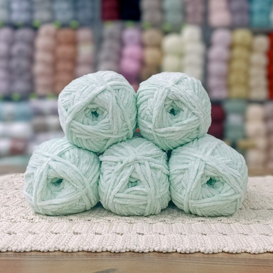 450-500 gr Kadife Chenille Outlet İhraç Fazlası El Örgü İpi - Su Yeşili