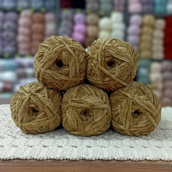 450-500 gr Kadife Chenille Outlet İhraç Fazlası El Örgü İpi - Deve Tüyü