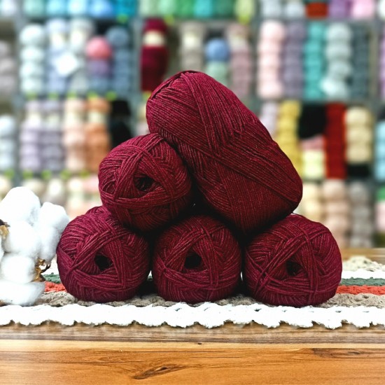 500 gr Life Cotton Bambu %50 Bamboo %50 Pamuk El Örgü İpi - Bordo Vişne