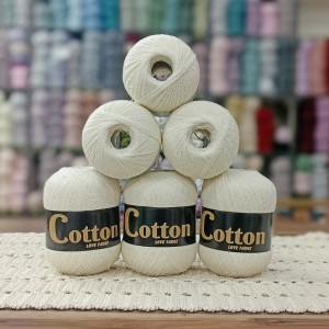 6 Adet (600) gr Cotton Love Yarns %60 Merserize Viskon Çok İnce Buklet Büküm İhraç Fazlası El Örgü İpi -Krem