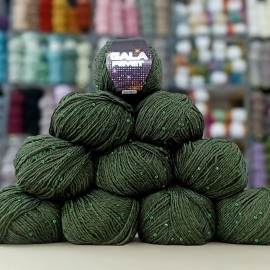 10 Adet 500 gr  Gala Payet Pullu İhraç Fazlası El Örgü İpliği - Asker Yeşili - Yeşil Pullu