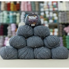 10 Adet 500 gr  Gala Payet Pullu İhraç Fazlası El Örgü İpliği - Gri - Renkli Pullu