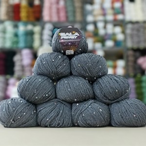 10 Adet 500 gr  Gala Payet Pullu İhraç Fazlası El Örgü İpliği - Gri - Renkli Pullu