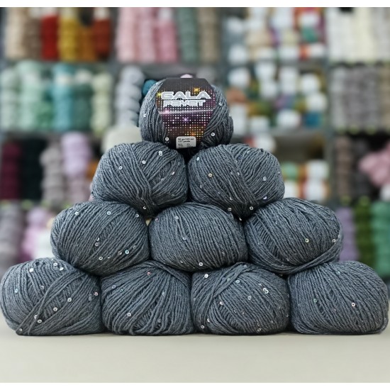 10 Adet 500 gr  Gala Payet Pullu İhraç Fazlası El Örgü İpliği - Gri - Renkli Pullu